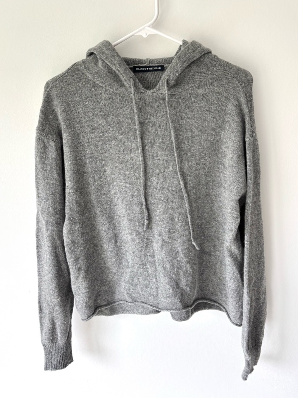 Brandy Melville Grey Knit Hoodie Soft Knit Wool Blend Cozy Loungewear Preppy